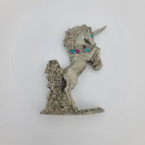 1993 Comstock Crystal Pewter Unicorn Fantasy Figurine 3.25 Inch 4418